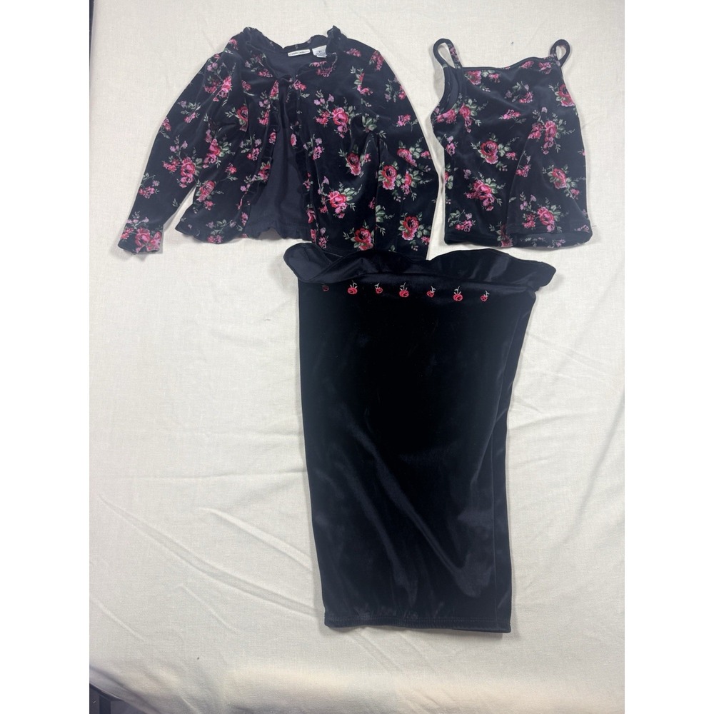 Vintage Cherokee 3 Piece Velvet Floral Skirt Tank Jacket Set Size 5T Y2K 90s